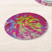 マゼンサイケデリックタおよびイエローダリアの花 ラウンドペーパーコースター (アングル)