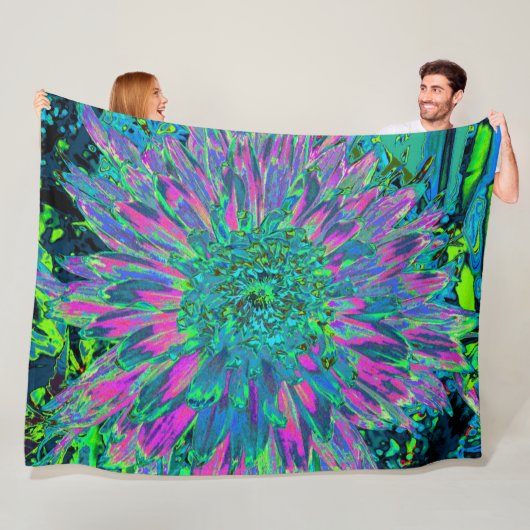 マゼンサイケデリックタアクアアンドライムグリーンダリア フリースブランケット (インサイチュ)