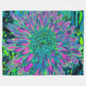 マゼンサイケデリックタアクアアンドライムグリーンダリア フリースブランケット (正面(横))