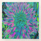 マゼンサイケデリックタ、アクア、ライムグリーンダリア ガラスコースター (正面)