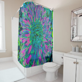 マゼンサイケデリックタ、アクア、ライムグリーンダリア シャワーカーテン