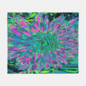 マゼンサイケデリックタ、アクア、ライムグリーンダリア フリースブランケット (正面(横))