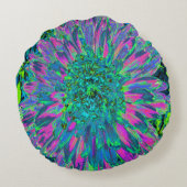 マゼンサイケデリックタ、アクア、ライムグリーンダリア ラウンドクッション (裏面)