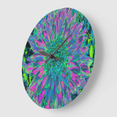 マゼンサイケデリックタ、アクア、ライムグリーンダリア ラージ壁時計 (傾斜)