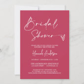 マゼンシンプルタモダンンブライダルシャワーQRコード写真 招待状 (正面)