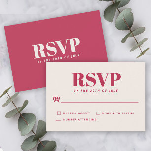 マゼンシンプルタモダンーミニマル結婚式RSVP 出欠カード