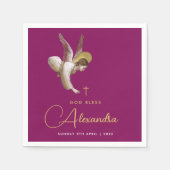 マゼンシンプルタ金ゴールドエンジェル賛美宗教スクリプト スタンダードカクテルナプキン (正面)