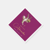 マゼンシンプルタ金ゴールドエンジェル賛美宗教スクリプト スタンダードカクテルナプキン (角)