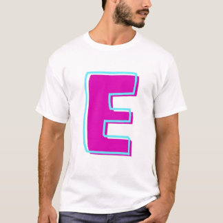 マゼンスタイリッシュタおよびティール（緑がかった色）レターE Tシャツ
