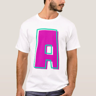 マゼンスタイリッシュタおよびティール（緑がかった色）文字A Tシャツ