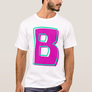 マゼンスタイリッシュタおよびティール（緑がかった色）文字B Tシャツ