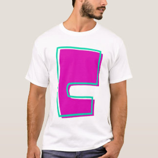 マゼンスタイリッシュタおよびティール（緑がかった色）文字C Tシャツ
