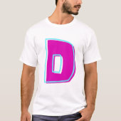 マゼンスタイリッシュタおよびティール（緑がかった色）文字D Tシャツ (正面)