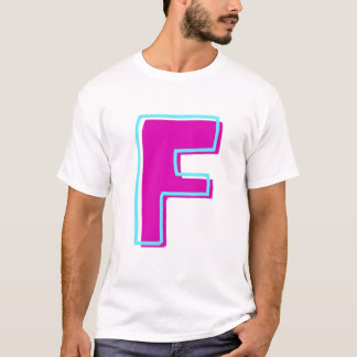 マゼンスタイリッシュタおよびティール（緑がかった色）文字F Tシャツ