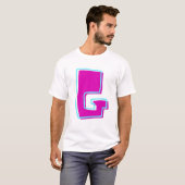 マゼンスタイリッシュタおよびティール(緑がかった色)文字G Tシャツ (正面フル)