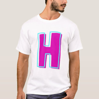 マゼンスタイリッシュタおよびティール（緑がかった色）文字H Tシャツ