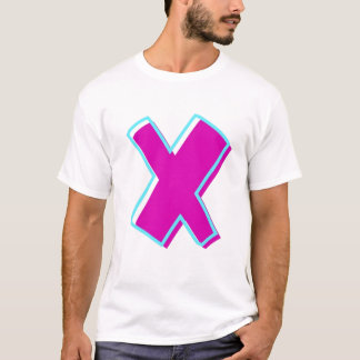 マゼンスタイリッシュタおよびティール（緑がかった色）文字X Tシャツ