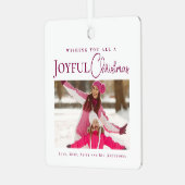 マゼンスタイリッシュタエレガント・クリスマス・ファミリーの写真 メタルオーナメント (正面左)