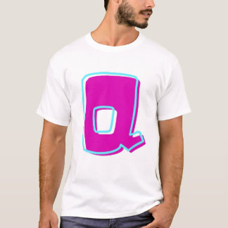 マゼンスタイリッシュタ文字とティール（緑がかった色）文字Q Tシャツ