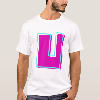 マゼンスタイリッシュタ文字とティール（緑がかった色）文字U Tシャツ