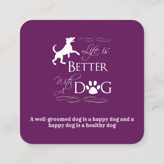 マゼンタおもしろい引用文ドッググルーミング スクエア名刺 (裏面)