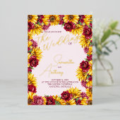 マゼンタおよびゴールデンイエローフォイル結婚式招待状 箔招待状 (立ち正面)