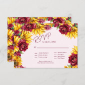 マゼンタおよびゴールデン結婚イエローのQRコードRSVP 出欠カード (正面/裏面)