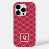 マゼンタおよびタンのモノグラムのアールデコ・ダイヤモンド Case-Mate iPhoneケース (裏面)