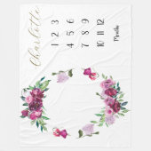 マゼンタおよびプラムフローラベビー1年目の節目 フリースブランケット (正面)