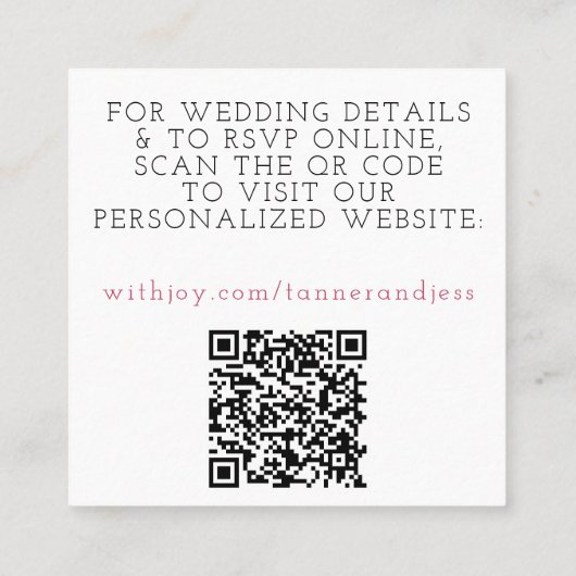 マゼンタおよびホワイトミニマル結婚リストの詳細QRコード スクエア名刺