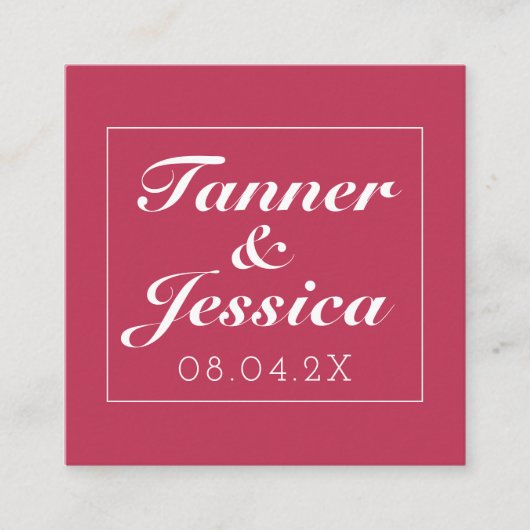 マゼンタおよびホワイトミニマル結婚リストの詳細QRコード スクエア名刺 (正面)