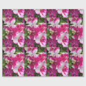 マゼンタおよび白色のペチュニア ラッピングペーパー (フラット)