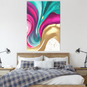 マゼンタおよび金ゴールド抽象芸術水彩アート キャンバスプリント (インサイチュ (寝室))