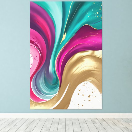 マゼンタおよび金ゴールド抽象芸術水彩アート キャンバスプリント (インサイチュ (ウッドフロア))