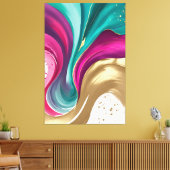 マゼンタおよび金ゴールド抽象芸術水彩アート キャンバスプリント (インサイチュ (リビング))