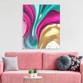 マゼンタおよび金ゴールド抽象芸術水彩アート キャンバスプリント