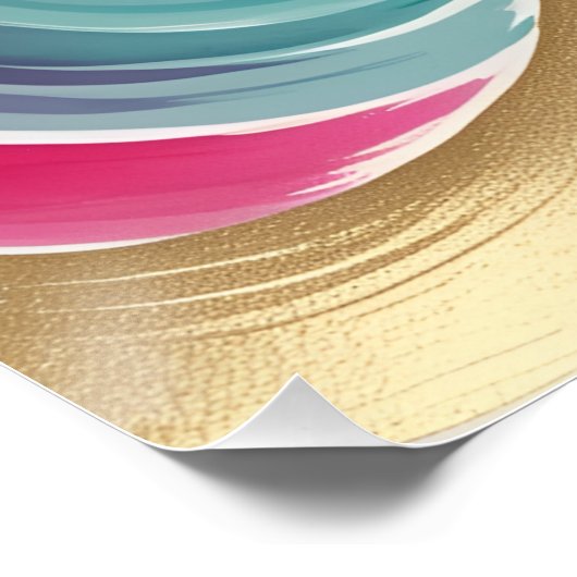 マゼンタおよび金ゴールド抽象芸術水彩アート ポスター (コーナー)