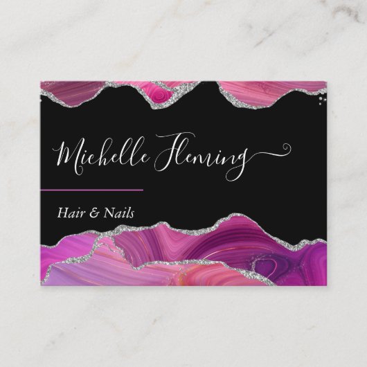 マゼンタおよび銀の瑪瑙の正方形の名刺 名刺 (正面)