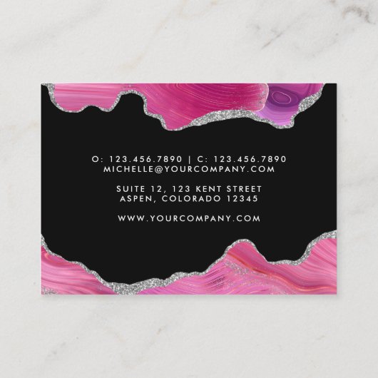 マゼンタおよび銀の瑪瑙の正方形の名刺 名刺 (裏面)