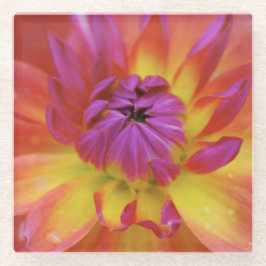 マゼンタおよび黄色の花 ガラスコースター