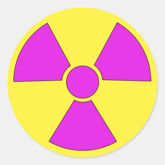 マゼンタおよび黄色放射の警告標識 ラウンドシール (正面)