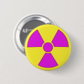 マゼンタおよび黄色放射の警告標識 缶バッジ (正面&裏面)