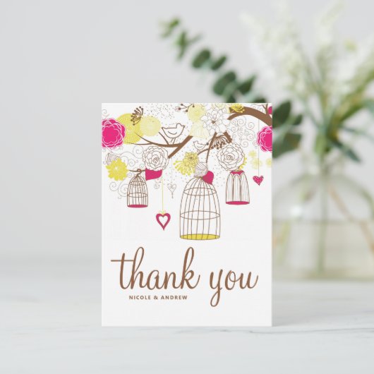 マゼンタとイエローの両色はがきありがとう ポストカード (スタンド正面)