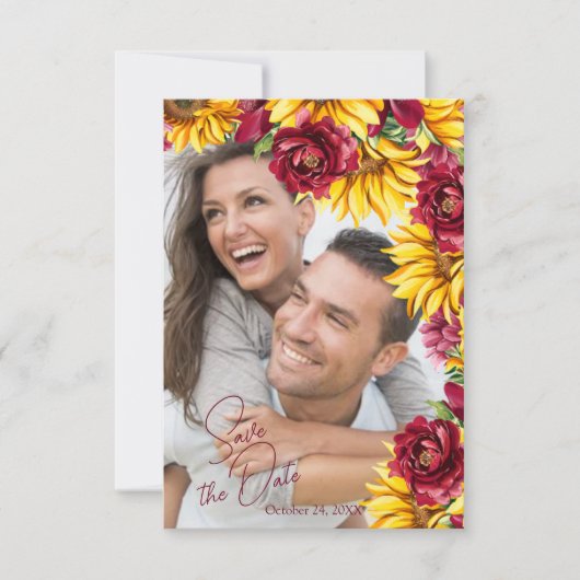 マゼンタとゴールデンのエールの結婚式の日付カードを保存 セーブザデート (正面)