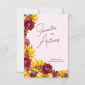 マゼンタとゴールデンのエールの結婚式の日付カードを保存 セーブザデート (裏面)