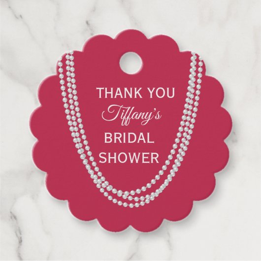 マゼンタとパールのブライダルシャワーありがとう フェイバータグ (正面)