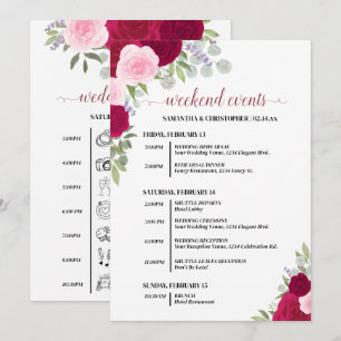 マゼンタとピンクのバラの結婚式イベントとタイムライン プログラム