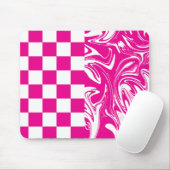 マゼンタとホワイトのチェックと渦巻き マウスパッド (マウス)