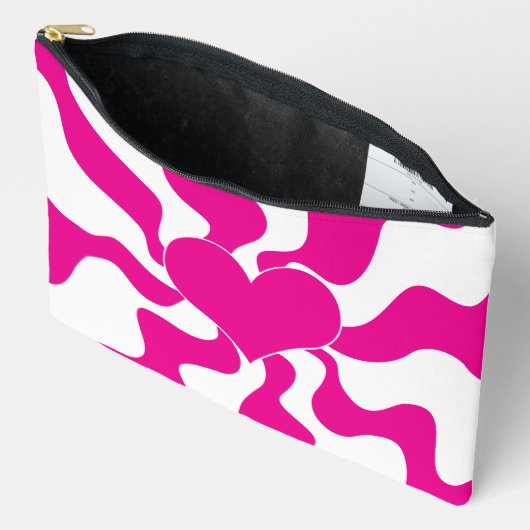 マゼンタとホワイトのハートを愛する アクセサリーポーチ (見開き)