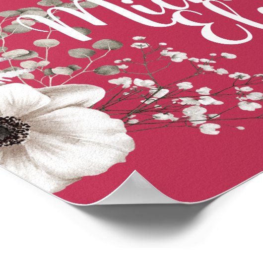 マゼンタとホワイト結婚フローラの壁プリント ポスター (角)